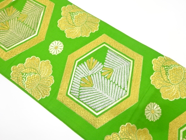 JAPANESE KIMONO / ANTIQUE FUKURO OBI / SILK / WOVEN KIKKO PATTERN